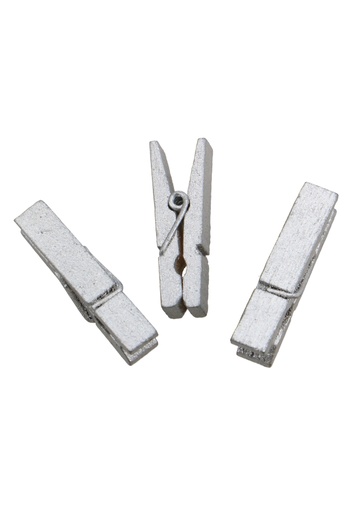 [K1340768] Houten Decoratie Shiny Zilver Houten Knijper 3.5cm 24stuks