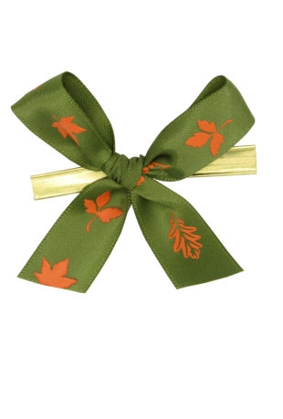 [K1420289] Strikje Satijn Herfstblad Olijf & Oranje Met Clip 6x6cm 250stuks