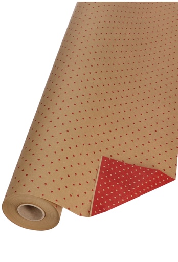 [K1060111] Bio Kraftpapier Dubbelzijdig Bruin Kraft Hartjes & Dots 70cm x50meter