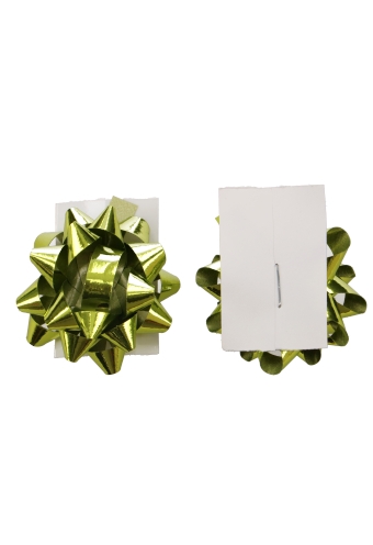 [K1370003] Mini Bows Strik Rond 35mm Metallic Lime Groen met plakker 100stuks