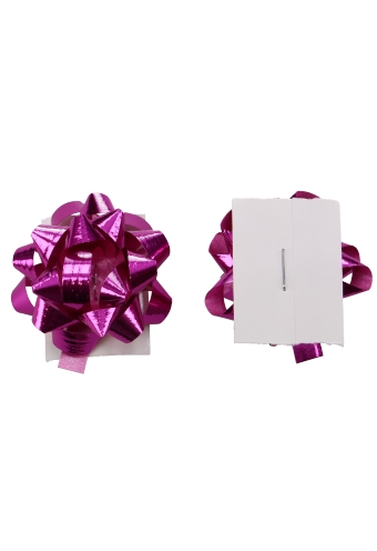 [K1370004] Mini Bows Strik Rond 35mm Metallic Fuchsia met plakker 100stuks