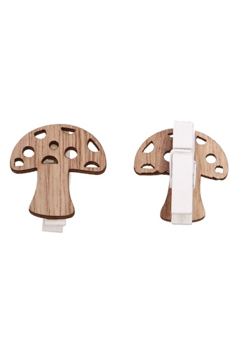 [K1340766] Houten Decoratie Paddenstoeltje Naturel Met Knijper 3.2x3.5cm 36stuks