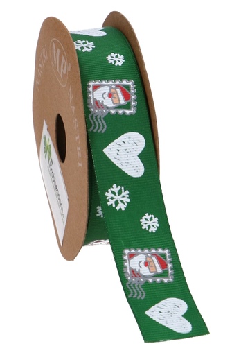 [K1391200] Kadolint Satijn Ribbel Postzegel Santa Groen & Wit 25mm x 10 meter