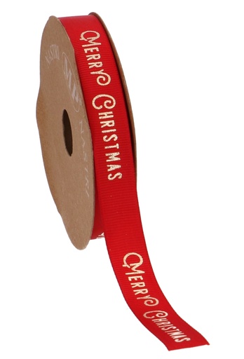 [K1391198] Kadolint Satijn Ribbel Merry Christmas Rood & Gold 15mm x 10 meter