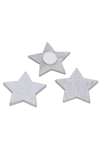 [K1340770] Houten Decoratie Star Wood Zilver Met Plakker 3cm 50stuks