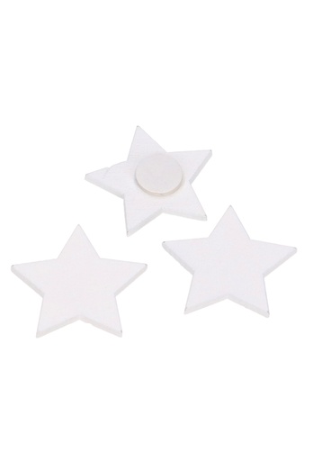 [K1340771] Houten Decoratie Star Wood Wit Met Plakker 3cm 50stuks