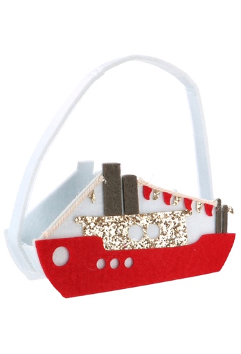 [K1220221] Geschenktasje Vilt Sinterklaas Stoomboot Met Hengsel 14x6x15cm 1stuks