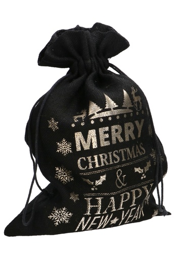 [K1330312] Luxe Kerstzak Jute Merry Christmas Zwart 38x50cm 10stuks