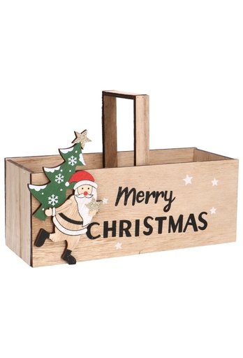 [K1230218] Houten Open Vulkistje Met Hengsel Merry Christmas 21x8x8cm 1 stuks