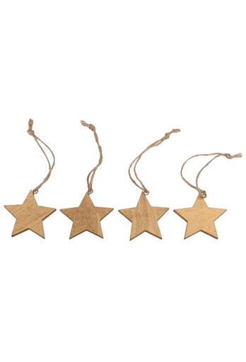 [K1340775] Decoratie Hanger Houten Stars Gold & Koord 5cm 4stuks OP IS OP