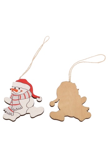 [K1340774] Decoratie Hanger Houten Sneeuwman & Koord 4.5x5cm 8 stuks