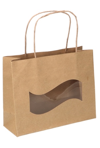 [K1110772] Kadotasjes Lenno Met Handvat & Wave Venster Bruin 20x7.5x16cm 12stuks
