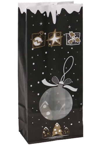 [K1240232] Blokbodemzakjes Kraft & Venster Kerstbal Zwart 10x5.5x28.5cm 100stuks