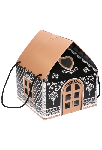 [K1272105] Geschenkdoos Huisje Kerst Zwart & Koord 24.5x24.5x15cm 30stuks