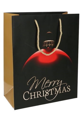 [K1330237] Kersttasjes Groot Merry Christmas Black And Gold 26.5x13.5x32.5cm 10st