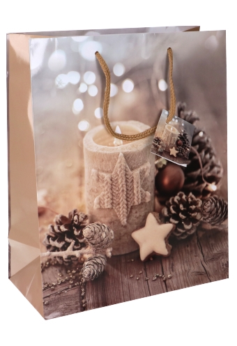 [K1330122] Kersttasjes Medium Pine Cone Christmas Candles 18x10x23cm 12stuks