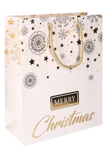 [K1330234] Kersttasjes Groot Merry Christmas Gold 26.5x13.5x32.5cm 10stuks