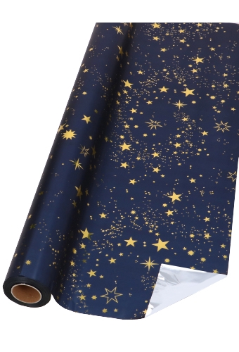 [K1080134] Kadofolie Dubbelzijdig Metallic Blauw Sterren Gold 70x50meter