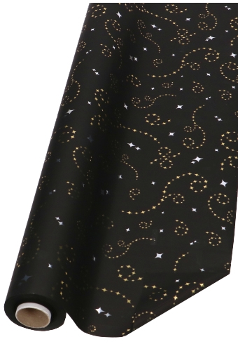 [K1080131] Kadofolie Dubbelzijdig Zwart Mat Stars Rain Gold 70x50meter