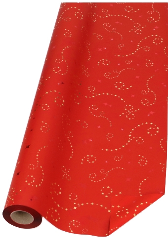 [K1080132] Kadofolie Dubbelzijdig Rood Mat Stars Rain Gold 70x50meter