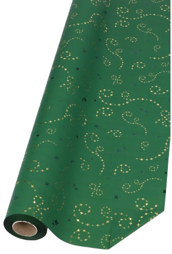 [K1080133] Kadofolie Dubbelzijdig Groen Mat Stars Rain Gold 70x50meter