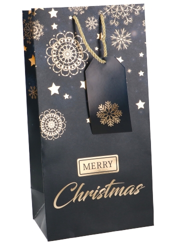 [K1171214] Kerst Wijntasjes 2 Flessen Merry Christmas Star Rain 18x9x36cm 10stuk