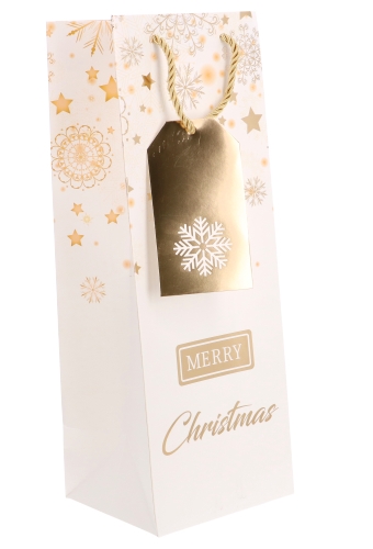 [K1170648] Luxe Kerst Wijntasjes 1 Fles Merry Christmas Gold 12.5x9x36.5cm 10st