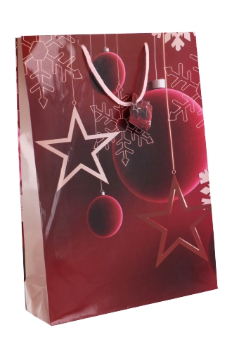 [K1330159] Kersttasjes Jumbo Red Stars Christmas 33x10x45.5cm 12 stuks