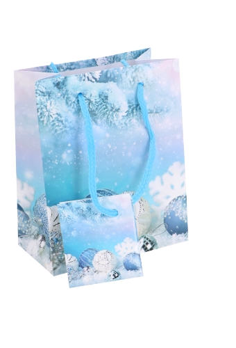 [K1330204] Kersttasjes Klein Blue Christmas Snow 11x6.5x14.5cm12 stuks