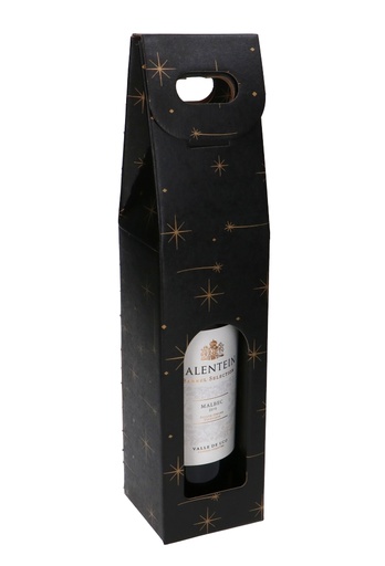 [K1171222] Luxe Wijndozen Vigo Zwart Stars voor 1 fles 9x9x38.5cm 10stuks