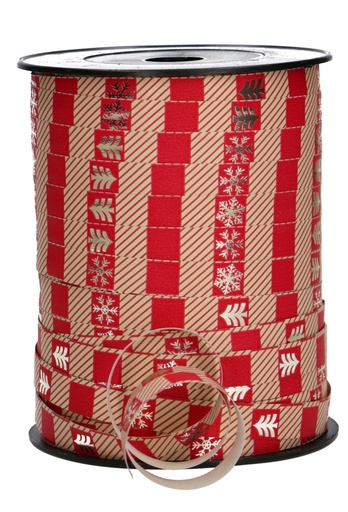 [K1010388] Kerst Krullint Metallic Xmas Red 10mm x 250 meter OP IS OP