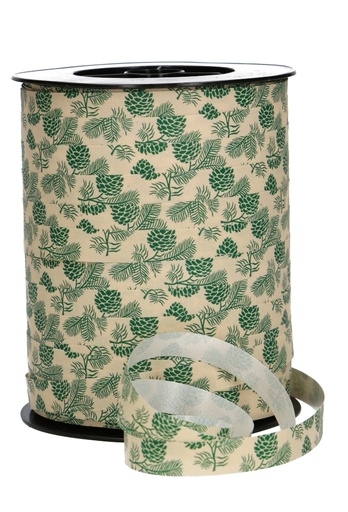 [K1010386] Kerst Krullint Kraft Dennenappeltjes & Tak Groen 10mm x 250m  OP IS OP