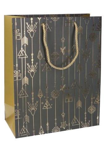 [K1330053] Kersttasjes Jumbo Kerstmis Grijs & Goud 33x10x45.5cm 10stuks