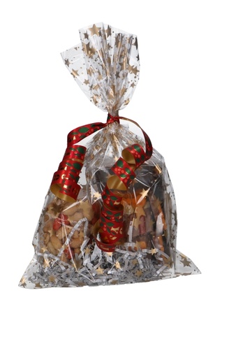 [K1230215] Cellofaan Zakjes Stars Gold 20x32cm 50stuks