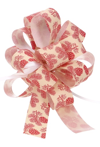 [K1420108] Kerst Trek Strikken Kraft Dennenappeltje Rood 20mm lint rond 95mm 30st