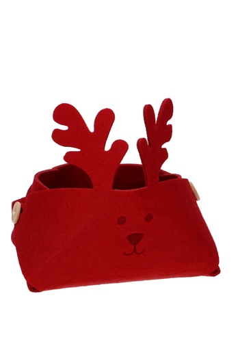 [K1230270] Geschenkmandje Rendier Vilten Red 15x15x7.5cm 1stuks