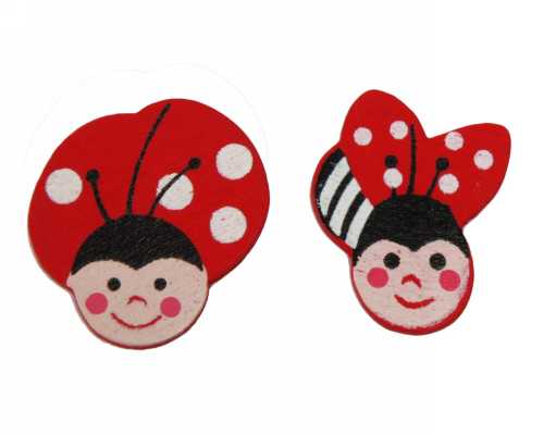 [K1340107] Houten Decoratie Lieveheersbeestje 2 modellen Met Plakker 100stuks