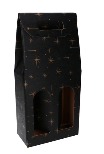 [K1171223] Luxe Wijndozen Vigo Zwart Stars voor 2 fles 18x9x38.5cm 30stuks