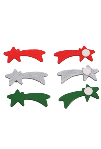 [K1340384] Houten Decoratie Vallende Ster Rood Zilver Groen Plakker 3x2cm 100st