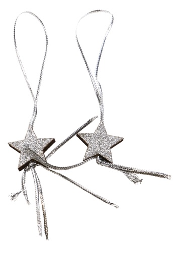 [K1340782] Gelukspoppetjes Ster Glitter Zilver 2.5cm Hout Aan Koordje 100stuks