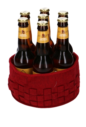 [K1230271-BIER] Bierverpakking Vilt Mandje 7 Flesjes Bier Bordeaux 19x9cm 4 stuks