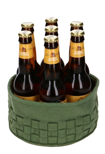 [K1230272-BIER] Bierverpakking Vilt Mandje 7 Flesjes Bier Smokey Green 19x9cm 4 stuks