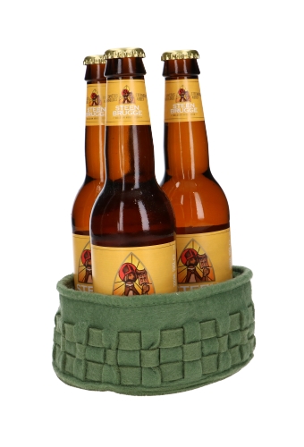 [K1230273-BIER] Bierverpakking Vilt Mandje 3 Flesjes Bier Smokey Green 14x6.5cm 6stuks