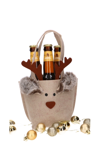 [K1230267-BIER] Bierverpakking Vilt Blitzen Het Rendier Groot 10x11x29cm 1stuks