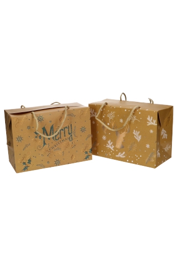 [K1230150] Kadodoosjes Kerstmis Gold Assorti 2 Designs & Koord 23x11x16cm 12st
