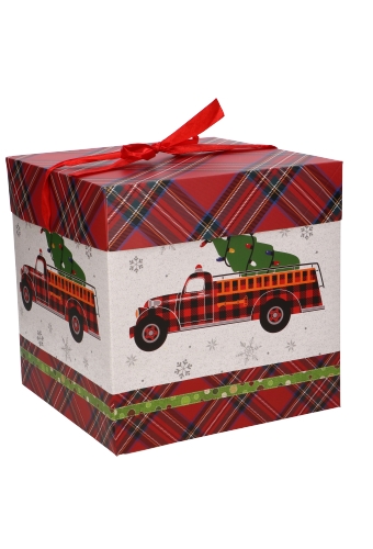 [K1230277] Kerstgeschenkdoos Merry Christmas Auto Lint 16.5x16.5x16.5cm 1stuks