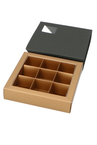 [1360611] Schuif Bonbondoosjes Oslo Mat Zwart 9 Bonbons 13.5x13.5x3.2cm 36stuks
