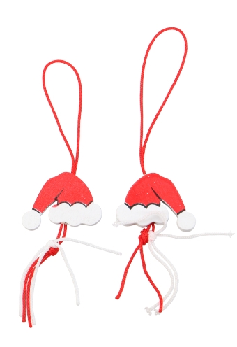 [K1340734] Gelukspoppetjes Kerstmutsje Rood Aan Koordje 3cm 100stuks