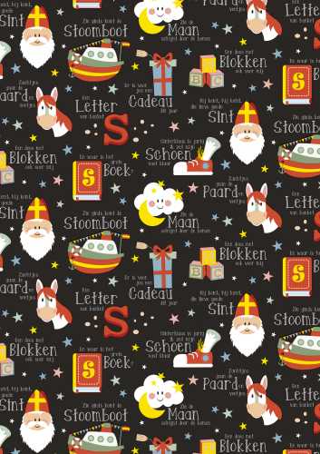 [1202069-125] Sintpapier Trendy Sint Rijmpjes Zwart 30cm x 125meter OP IS OP