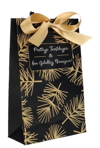 [K1330331] Kersttasjes Pine Prettige Feestdagen & Lintgleuf 16x7x25cm 10stuks